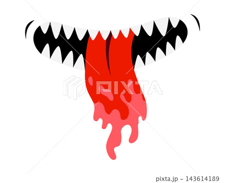 Cartoon monster mouth with dripping red tongue 143614189