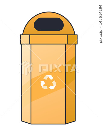 Yellow recycling bin with round top and white recycle symbol Yellow recycling bin with round top and white recycle symbol 143614194