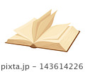 Old open book with empty page. Wisdom or education concept. Vintage library design element. Ancient writing stationery symbol for poetry work or education 143614226