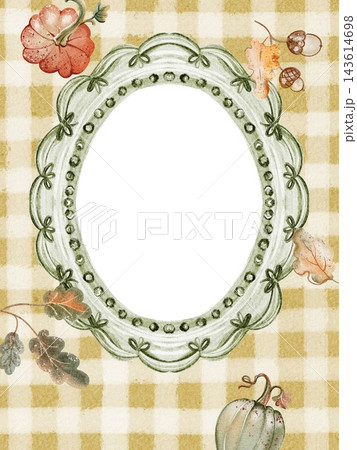 Thanksgiving Cottagecore Watercolor Plaid Background with Whimsical Frame and Blank Space Thanksgiving Cottagecore Watercolor Plaid Background with Whimsical Frame and Blank Space 143614698