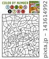 Vector safari color by number activity with leopard on tree twig, nature scene. Savanna black and white game. Cute coloring page for kids. Line printable worksheet with African savannah animal 143614992