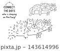 Vector safari dot-to-dot and color activity with cute leopard on tree twig. Black and white connect the dots game with savanna animal. African savannah line printable worksheet, coloring page 143614996