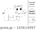 Vector safari dot-to-dot and color activity with hippopotamus. Black and white connect the dots game with savanna animal. African savannah line printable worksheet, coloring page with hippo 143614997