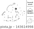 Vector safari dot-to-dot and color activity with cute elephant. Black and white connect the dots game for children with funny savanna animal. African savannah line printable worksheet, coloring page 143614998