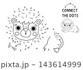 Vector safari dot-to-dot and color activity with cute lion. Black and white connect the dots game for children with funny savanna animal. African savannah line printable worksheet, coloring page 143614999