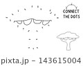 Vector safari dot-to-dot and color activity with cute acacia tree. Black and white connect the dots game for children with savanna plant. African savannah line printable worksheet, coloring page 143615004