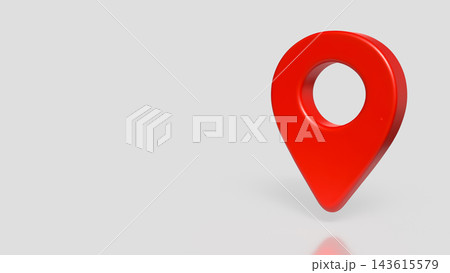 Red Location Pin on Gray Background with Copy Space 3d render. 143615579