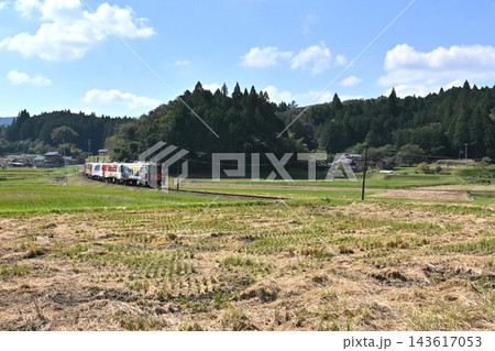 田園地帯を走る明知鉄道 143617053