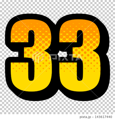Pop-style number 33 design, bold icon material with yellow gradient. 143617440