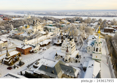Top view of the Annunciation and Trinity Monasteries in city of Murom. Russia 143617955