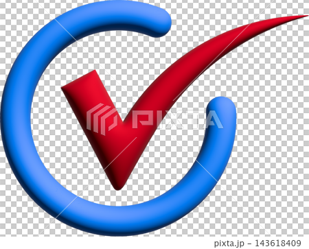 3D red checkmark tick symbol inside a blue circle ring, approval, correct choice, verified and success concept icon 3D red checkmark tick symbol inside a blue circle ring, approval, correct choice, verified and success concept icon 143618409