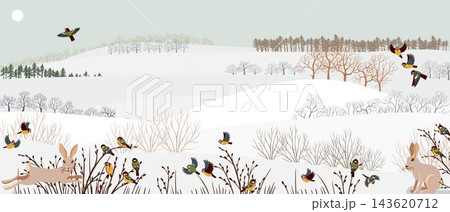 vector drawing winter landscapes 143620712