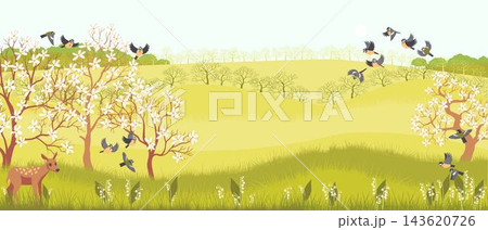vector drawing spring landscapes vector drawing spring landscapes 143620726