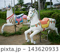公園にある2頭の白いメリーゴーランドの馬 143620933