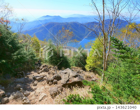 男体山の登りから中禅寺湖と夕日岳方面 男体山の登りから中禅寺湖と夕日岳方面 143621040