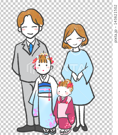 7歳と3歳の七五三で家族で写真撮影 143621502
