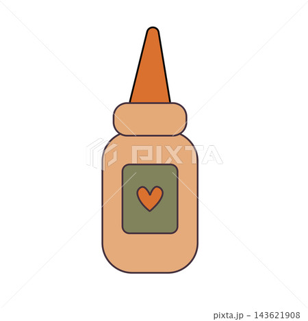 Stationery glue bottle with a heart on the label for appliques, vector illustration 143621908