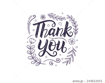 Thank you lettering. Black letters on white background. Brush hand written calligraphy style with flourish Thank you lettering. Black letters on white background. Brush hand written calligraphy style with flourish 143622031