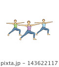 Illustration of three women in warrior ii pose 143622117