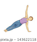 Illustration of woman performing side plank yoga pose 143622118