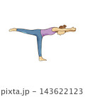 Illustration of woman practicing warrior iii yoga pose 143622123