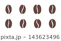 Set of brown coffee bean icons and roasted espresso seeds, minimalist organic cafe logo symbols and silhouettes isolated on white background 143623496