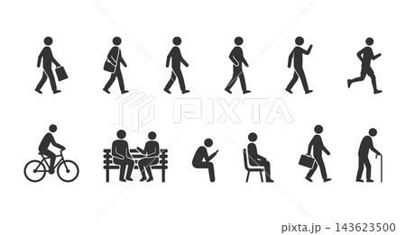 Black pedestrian pictogram icons set showing...のイラスト素材 [143623500] - PIXTA