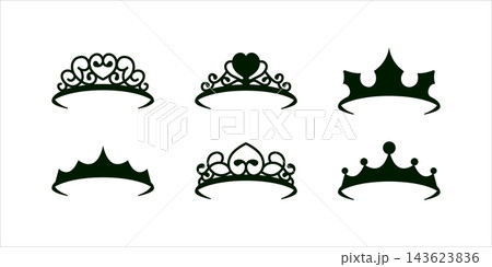 Set of different silhouettes of tiaras and crowns. Luxury prince and princess headdresses 143623836