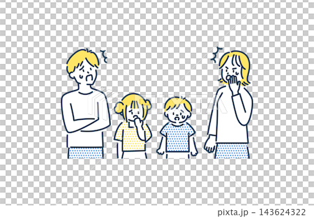 An illustration of a shocked family of four. An illustration of a shocked family of four. 143624322