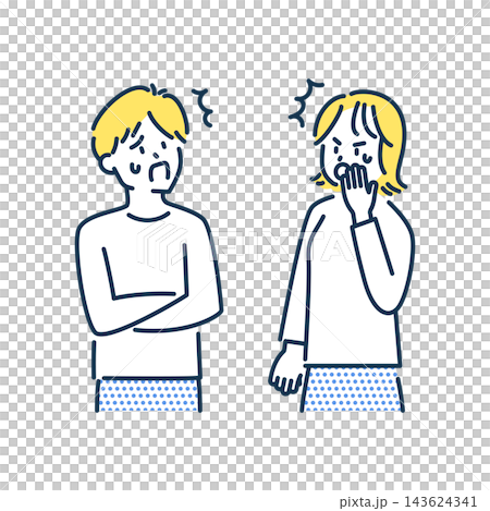 ショックを受ける夫婦のイラストセット 143624341