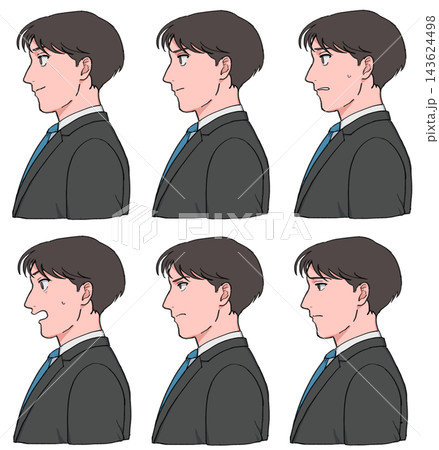 男性の横顔 表情イラストセット 男性の横顔 表情イラストセット 143624498