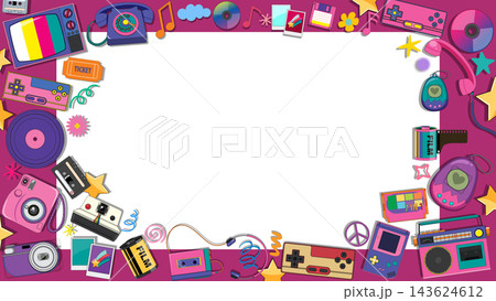 Retro Pop Culture Border with Vintage Technology and Copy Space 143624612
