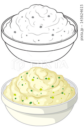 Vector Illustration of Mexican Guacamole and Creamy Dip Bowls 143624615