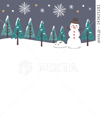 雪だるまと雪の結晶のイラストの背景フレーム 143625281