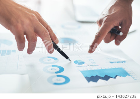 Documents, data analysis and hands of business people in office with planning, strategy and sales results. Charts, graphs and teamwork in conference room for growth, development or statistics at desk Documents, data analysis and hands of business people in office with planning, strategy and sales results. Charts, graphs and teamwork in conference room for growth, development or statistics at desk 143627238