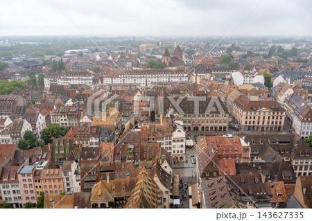 Panoramic view of Strasbourg old town from cathedral tower, France Panoramic view of Strasbourg old town from cathedral tower, France 143627335