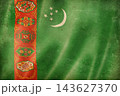 Old vintage flag of Turkmenistan, worn and stained 143627370
