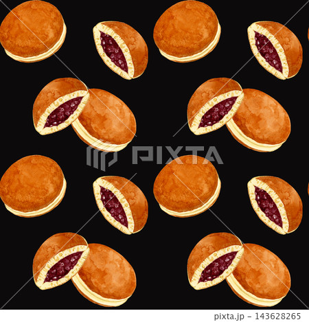 どら焼きのパターン　手描き水彩イラスト素材 143628265