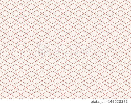 菱文様の背景イラスト。レトロで華やかな朱赤と乳白色の横長の菱形を細い線で連ねた端正な日本の伝統的な和 菱文様の背景イラスト。レトロで華やかな朱赤と乳白色の横長の菱形を細い線で連ねた端正な日本の伝統的な和 143628381