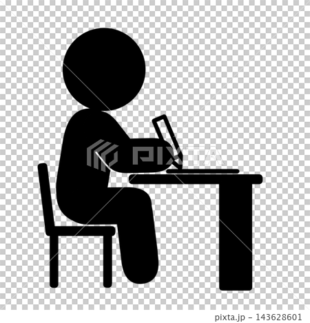 A simple pictogram of a person writing in a notebook. A simple pictogram of a person writing in a notebook. 143628601