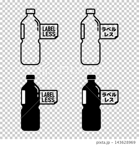 一套用於無標籤PET瓶的黑白圖示插圖。 143628969