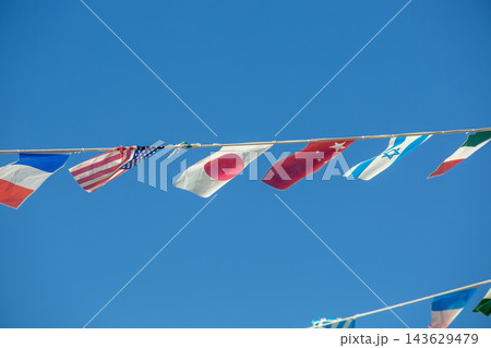 青空を背にした世界の国旗【秋の運動会イメージ】 143629479