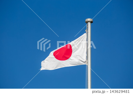 青空を背にした日の丸・日章旗【秋の運動会イメージ】 青空を背にした日の丸・日章旗【秋の運動会イメージ】 143629481