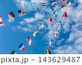 秋空と雲を背にした世界の国旗と日章旗【秋の運動会イメージ】 143629487