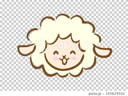 笑っているかわいい羊のお顔だけゆるイラスト 143629592
