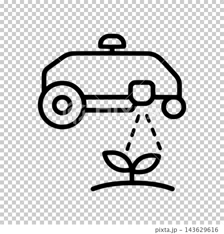 Icon of a laser weeding robot with plants and a beam. Icon of a laser weeding robot with plants and a beam. 143629616