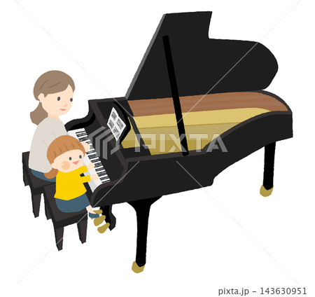 ピアノを弾く女性と子供のベクターイラスト 143630951