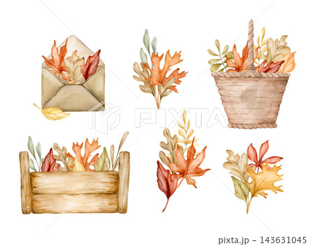 Cute Baskets Box Envelope Autumn Leaves....のイラスト素材 [143631045] - PIXTA