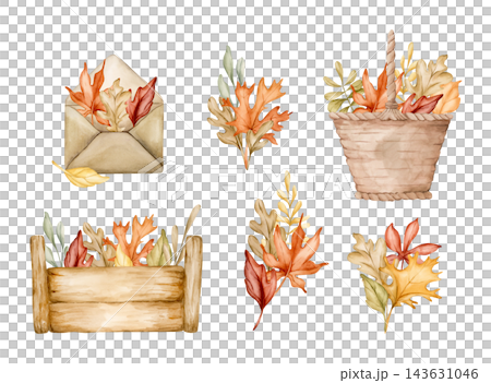 Cute Baskets Box Envelope Autumn Leaves....のイラスト素材 [143631046] - PIXTA