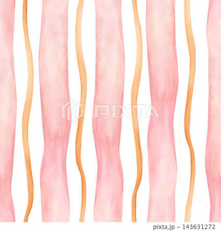 Cute Orange Pink Striped Seamless Pattern. Watercolor dopamine pastel hand drawn illustration isolated on white background summer design home kitchen textile table cloth cute companion fabric crockery Cute Orange Pink Striped Seamless Pattern. Watercolor dopamine pastel hand drawn illustration isolated on white background summer design home kitchen textile table cloth cute companion fabric crockery 143631272